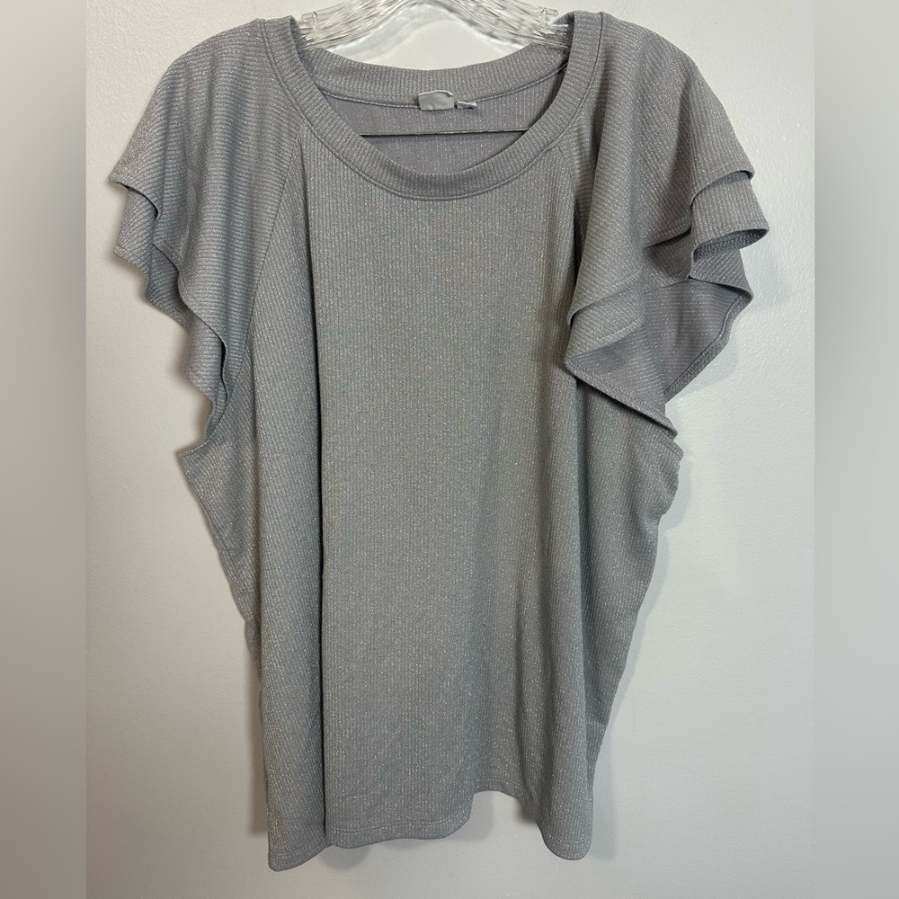 GAP Silver Metallic Shimmer Ruffle Sleeve Blouse Size XXL